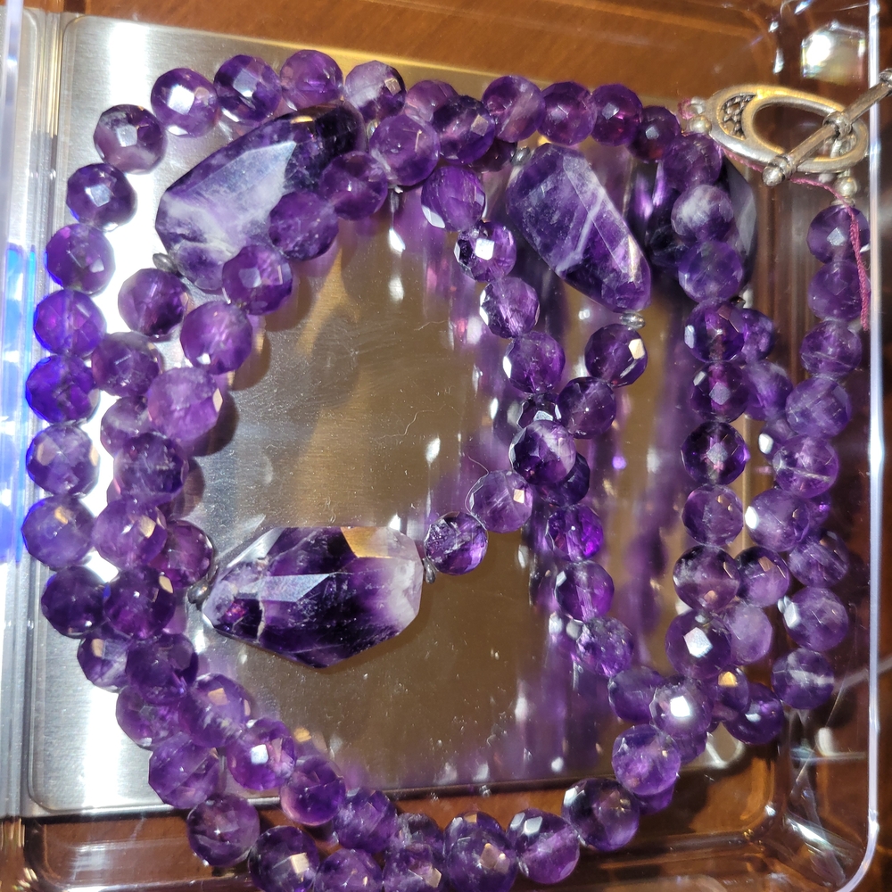 Genuine Faceted Amethyst Necklace Earrings Set 103g Sterling Silver Clasp